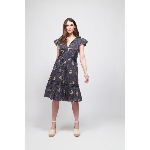 Foil Tiered Hem Cap Sleeve Dress